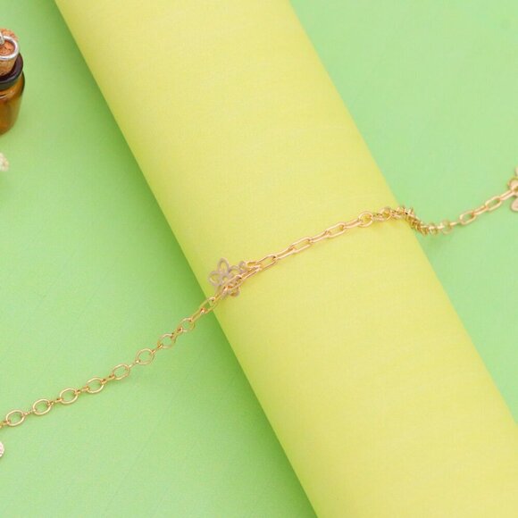 "Rose Gold Butterfly and Leaf Charm Anklet for Women, XPAL1040 - Picture 2 of 12